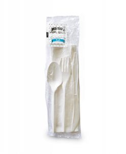 White Disposable Polypropylene Utensils, School Cutlery Kit,  Napkin/Spork/Straw, White (1000-Carton)