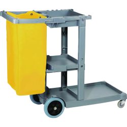 Boardwalk®Janitor’s Cart, Plastic, 4 Shelves, 1 Bin, 19″ x 45″ x 39″, Gray